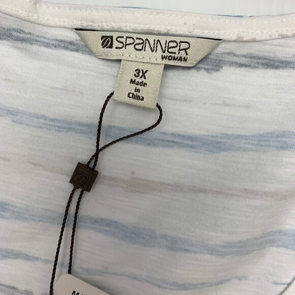 Spanner Tank Top 3X Plus Size NWT Cotton Blue Stripe Sleeveless Summer Shirt - Picture 2 of 10